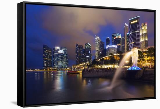 Merlion and Marina Bay Downtown Buildings, Singapore, Southeast Asia, Asia-Christian Kober-Framed Stretched Canvas