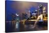 Merlion and Marina Bay Downtown Buildings, Singapore, Southeast Asia, Asia-Christian Kober-Stretched Canvas