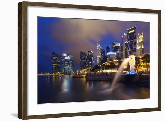 Merlion and Marina Bay Downtown Buildings, Singapore, Southeast Asia, Asia-Christian Kober-Framed Photographic Print