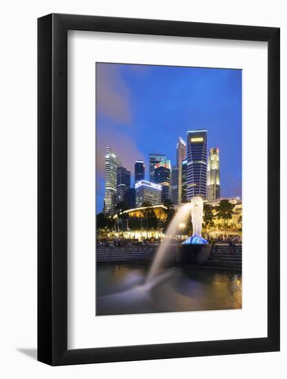 Merlion and Marina Bay Downtown Buildings, Singapore, Southeast Asia, Asia-Christian Kober-Framed Photographic Print