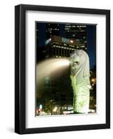 Merlion Fountain with Statue of Half Lion and Fish, with City Buildings Beyond, Southeast Asia-Richard Nebesky-Framed Photographic Print