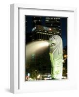 Merlion Fountain with Statue of Half Lion and Fish, with City Buildings Beyond, Southeast Asia-Richard Nebesky-Framed Photographic Print