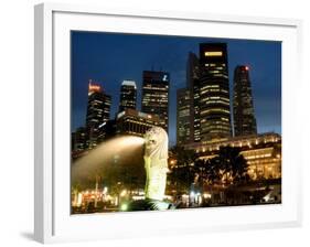 Merlion Fountain with Statue of Half Lion and Fish, with City Buildings Beyond, Southeast Asia-Richard Nebesky-Framed Photographic Print