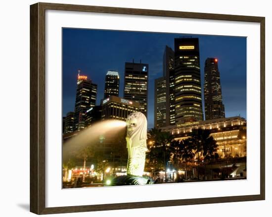 Merlion Fountain with Statue of Half Lion and Fish, with City Buildings Beyond, Southeast Asia-Richard Nebesky-Framed Photographic Print