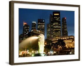 Merlion Fountain with Statue of Half Lion and Fish, with City Buildings Beyond, Southeast Asia-Richard Nebesky-Framed Photographic Print