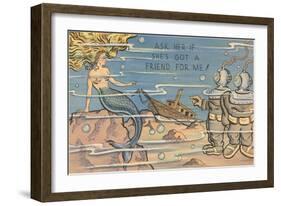 Mermaid and Deep Sea Divers, Cartoon-null-Framed Art Print