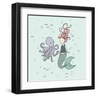 Mermaid And Octopus Buddies-Sweet Melody Designs-Framed Art Print