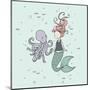 Mermaid And Octopus Buddies-Sweet Melody Designs-Mounted Art Print