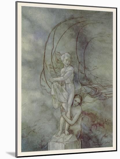 Mermaid and Statue-Arthur Rackham-Mounted Art Print