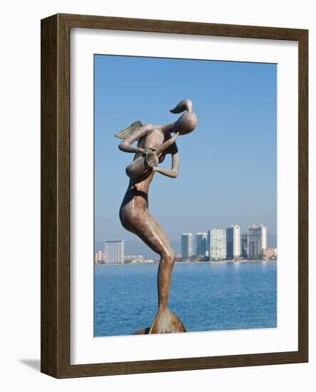 Mermaid Angel Playing Saxophone Sculpture on the Malecon, Puerto Vallarta, Jalisco, Mexico, North A-Michael DeFreitas-Framed Photographic Print
