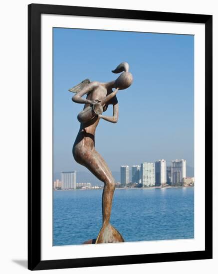 Mermaid Angel Playing Saxophone Sculpture on the Malecon, Puerto Vallarta, Jalisco, Mexico, North A-Michael DeFreitas-Framed Photographic Print