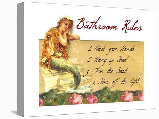 Mermaid Bathroom Rules-sylvia pimental-Stretched Canvas