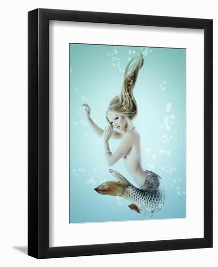 Mermaid Beautiful Magic Underwater Mythology Being Original Photo Compilation-khorzhevska-Framed Art Print