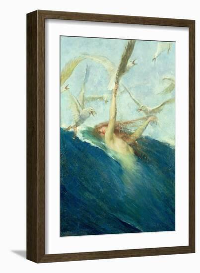 Mermaid Being Mobbed by Seagulls-Giovanni Segantini-Framed Giclee Print