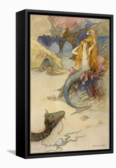 Mermaid Combing Her Hair-Warwick Goble-Framed Stretched Canvas