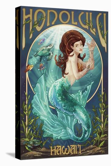 Mermaid - Honolulu, Hawaii-Lantern Press-Stretched Canvas