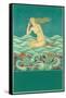 Mermaid Listening to the Ocean-null-Framed Stretched Canvas