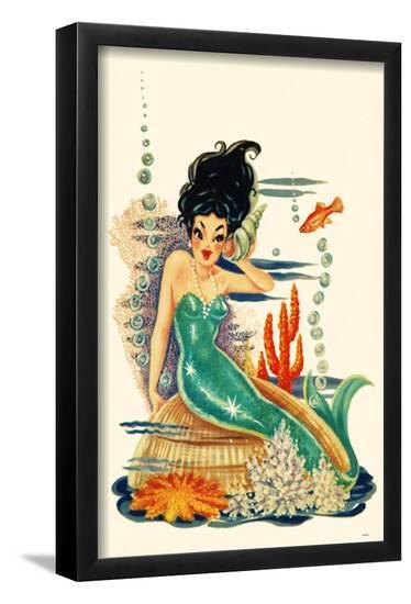 Mermaid on Shell--Framed Poster