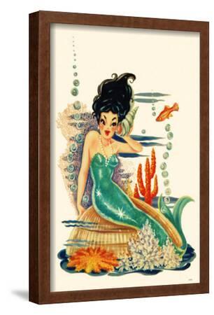 Mermaid on Shell--Framed Poster