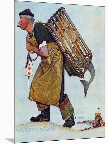 "Mermaid" or "Lobsterman", August 20,1955-Norman Rockwell-Mounted Premium Giclee Print