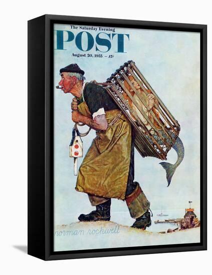 "Mermaid" or "Lobsterman" Saturday Evening Post Cover, August 20,1955-Norman Rockwell-Framed Stretched Canvas