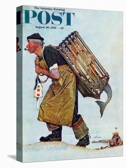 "Mermaid" or "Lobsterman" Saturday Evening Post Cover, August 20,1955-Norman Rockwell-Stretched Canvas