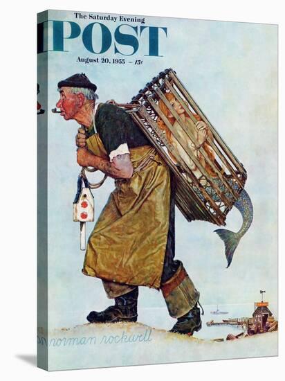 "Mermaid" or "Lobsterman" Saturday Evening Post Cover, August 20,1955-Norman Rockwell-Stretched Canvas