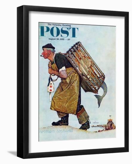 "Mermaid" or "Lobsterman" Saturday Evening Post Cover, August 20,1955-Norman Rockwell-Framed Giclee Print