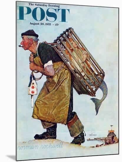 "Mermaid" or "Lobsterman" Saturday Evening Post Cover, August 20,1955-Norman Rockwell-Mounted Giclee Print