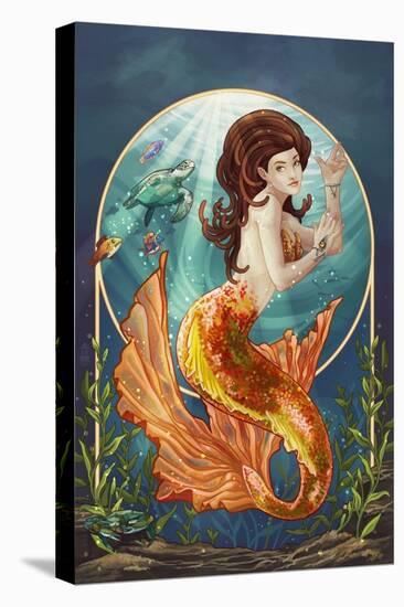 Mermaid (Orange Tail)-Lantern Press-Stretched Canvas