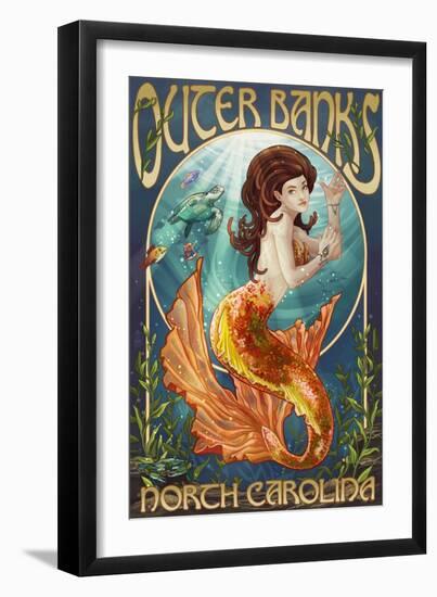 Mermaid - Outer Banks, North Carolina-Lantern Press-Framed Art Print