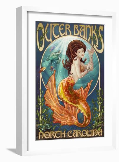 Mermaid - Outer Banks, North Carolina-Lantern Press-Framed Art Print