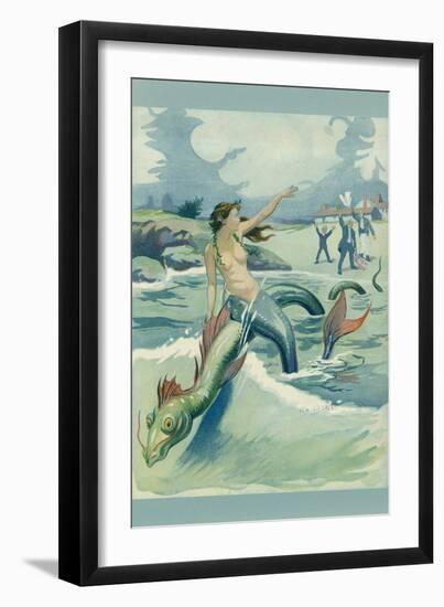 Mermaid Riding Sea Serpent-null-Framed Art Print