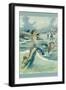 Mermaid Riding Sea Serpent-null-Framed Art Print