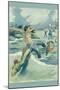 Mermaid Riding Sea Serpent-null-Mounted Art Print