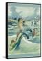 Mermaid Riding Sea Serpent-null-Framed Stretched Canvas