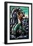 Mermaid - Scratchboard-Lantern Press-Framed Art Print