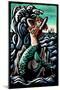 Mermaid - Scratchboard-Lantern Press-Mounted Art Print