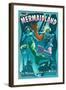 Mermaid - Vintage Sign-Lantern Press-Framed Art Print