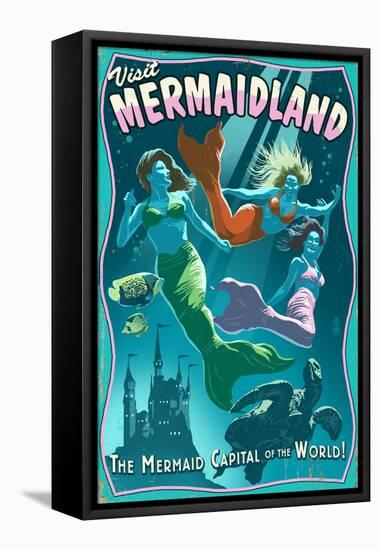 Mermaid - Vintage Sign-Lantern Press-Framed Stretched Canvas