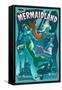 Mermaid - Vintage Sign-Lantern Press-Framed Stretched Canvas