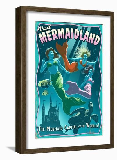 Mermaid - Vintage Sign-Lantern Press-Framed Art Print