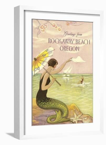 Mermaid Waving from Rockaway Beach, Oregon-null-Framed Art Print