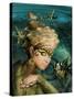 Mermaid with a Crown of Shells and Fish Angelfish-Lilun-Stretched Canvas