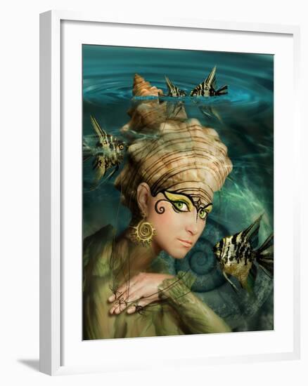 Mermaid with a Crown of Shells and Fish Angelfish-Lilun-Framed Photographic Print