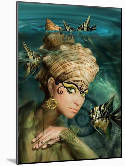 Mermaid with a Crown of Shells and Fish Angelfish-Lilun-Mounted Photographic Print