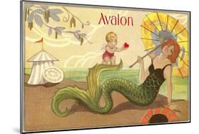 Mermaid with Cupid, Avalon-null-Mounted Art Print