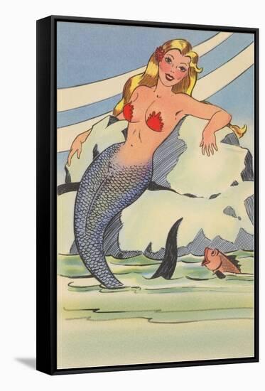 Mermaid with Fish-null-Framed Stretched Canvas