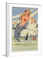 Mermaid with Fish-null-Framed Art Print