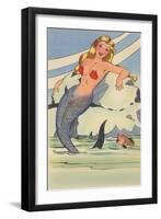 Mermaid with Fish-null-Framed Art Print
